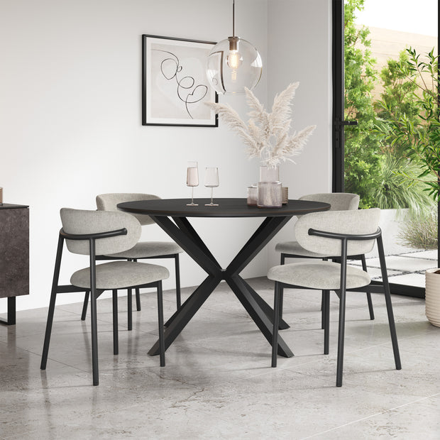 Calne Concrete Tabletop W Black Legs + Myla Linen Dining Chair Set