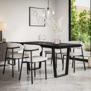 Aria Black Top Rectangle Dining Table & Myla Linen Chair