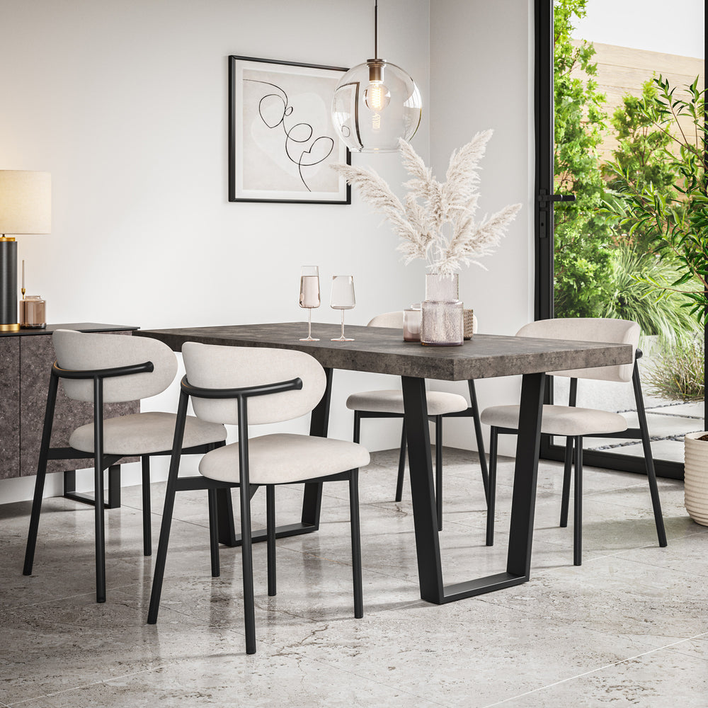 Aria Concrete Effect Top Rectangle Dining Table & Myla Linen Chair