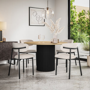 Arlo Oak Tabletop W Black Legs + Myla Linen Dining Chair Set