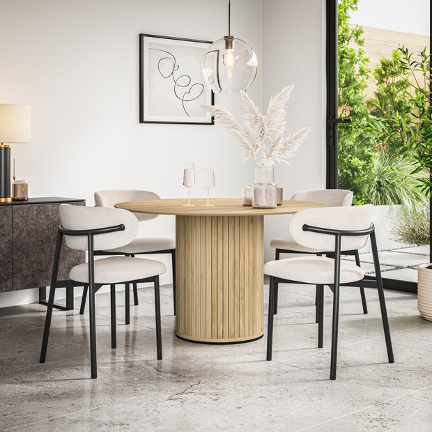 Arlo Oak Tabletop W Oak Legs + Myla Linen Dining Chair Set