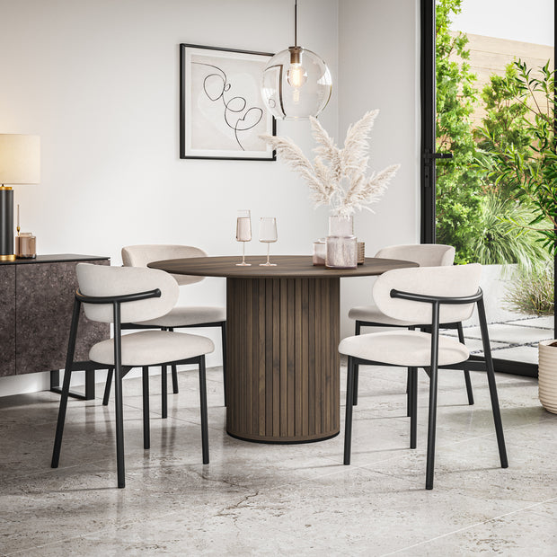 Arlo Walnut Tabletop W Walnut Legs + Myla Linen Dining Chair Set