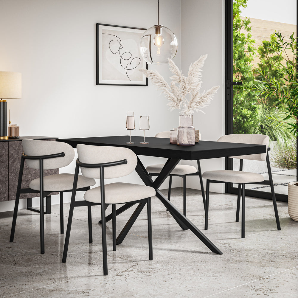 Donni Rectangle Black Top Dining Table & Myla Linen Chair