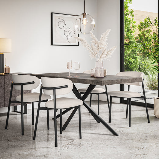 Arlo Concrete Tabletop W Black Legs + Myla Linen Dining Chair Set