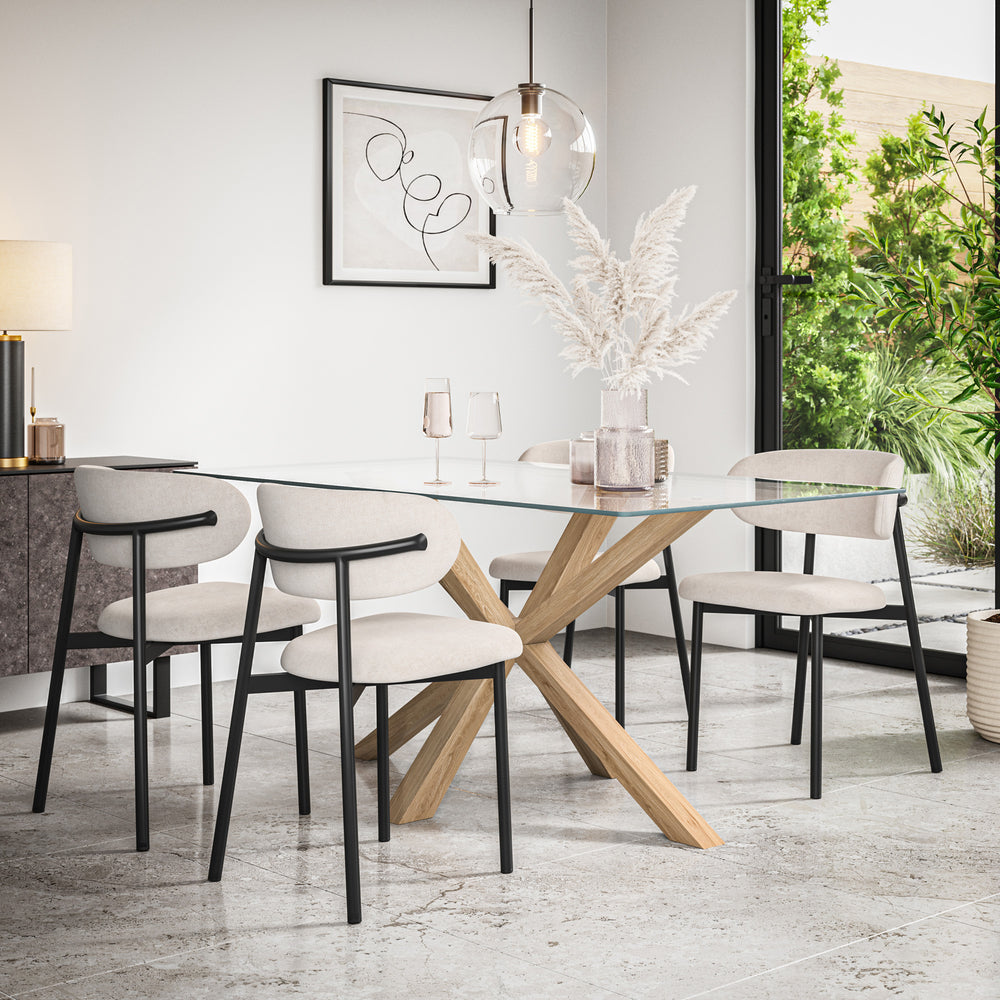 Etta Rectangle Glass Top Dining Table & Myla Linen Chair