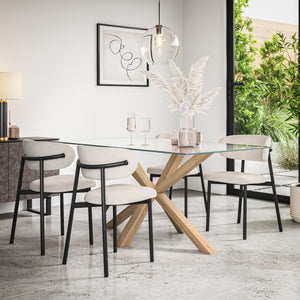 Etta Rectangle Glass Top Dining Table & Myla Linen Chair