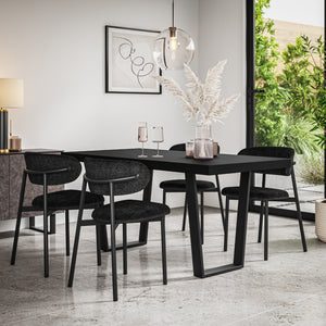 Aria Black Top Rectangle Dining Table & Myla Linen Chair