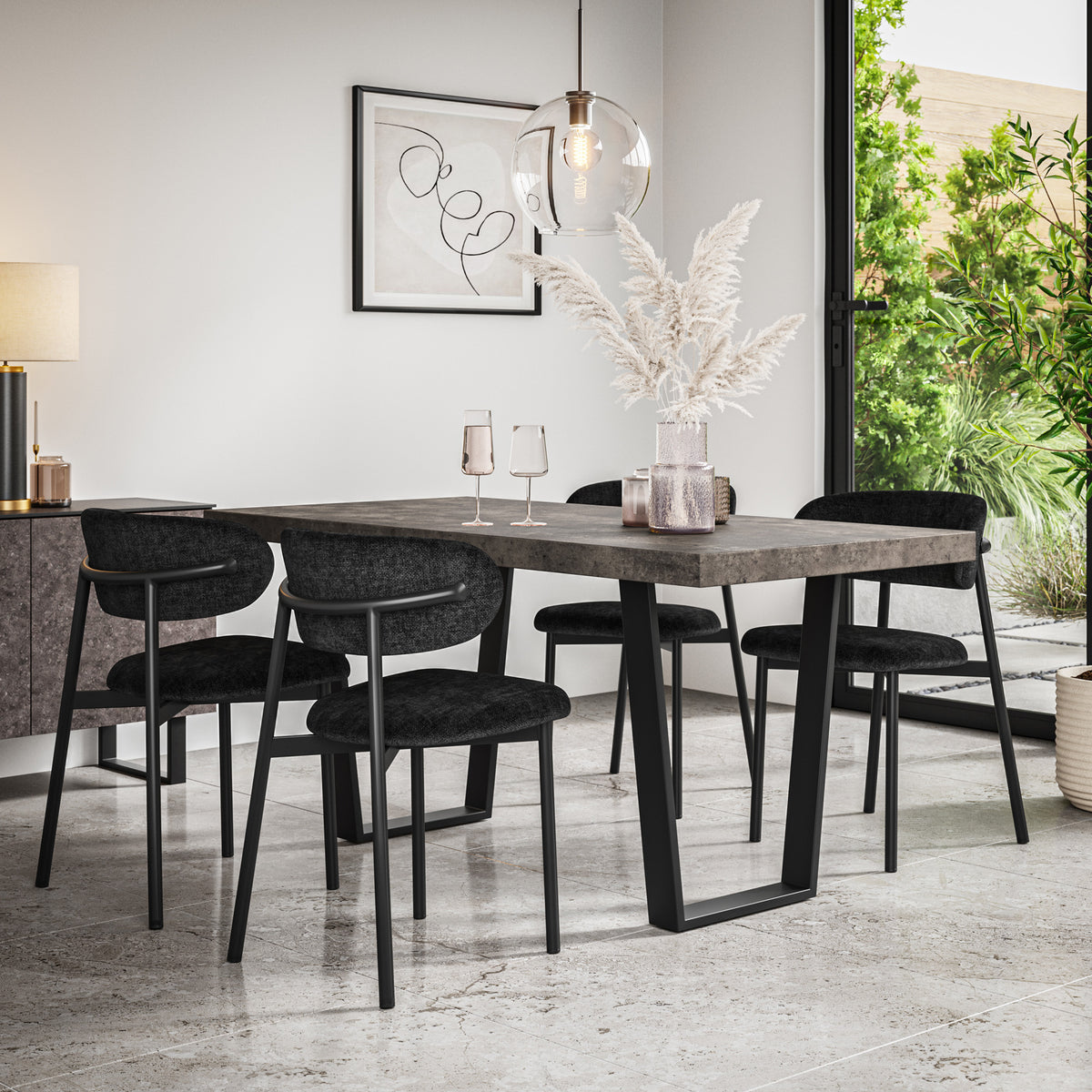 Aria Concrete Effect Top Rectangle Dining Table & Myla Linen Chair