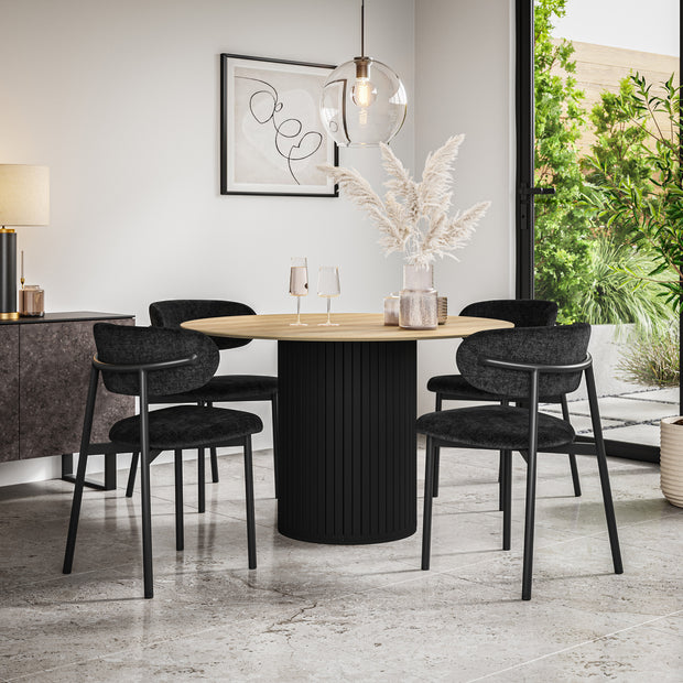 Arlo Oak Tabletop W Black Legs + Myla Linen Dining Chair Set