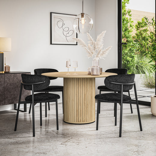 Arlo Oak Tabletop W Oak Legs + Myla Linen Dining Chair Set