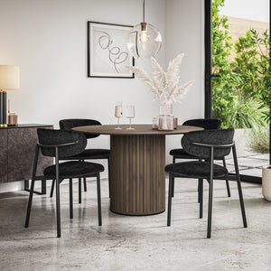 Arlo Walnut Tabletop W Walnut Legs + Myla Linen Dining Chair Set