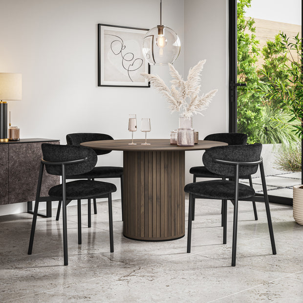 Arlo Walnut Tabletop W Walnut Legs + Myla Linen Dining Chair Set