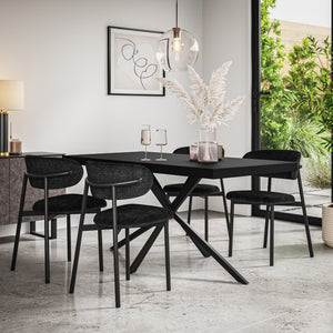 Donni Rectangle Black Top Dining Table & Myla Linen Chair