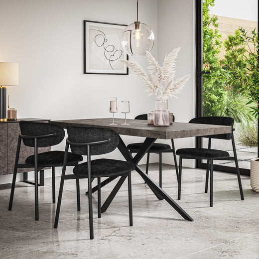 Arlo Concrete Tabletop W Black Legs + Myla Linen Dining Chair Set