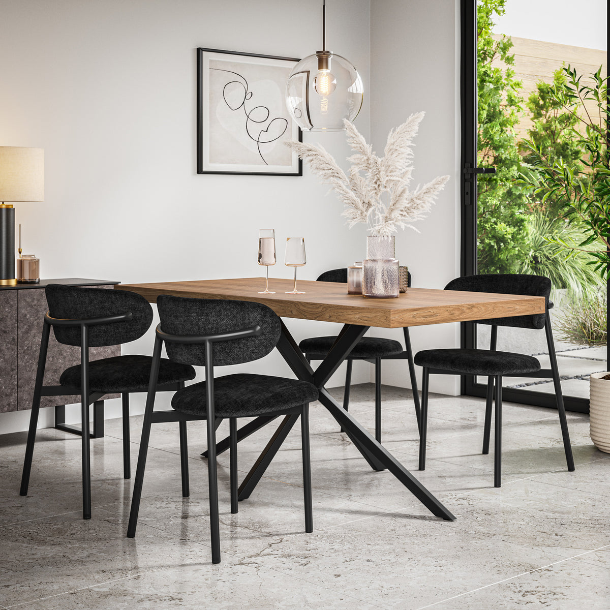 Donni Rectangle Oak Effect Top Dining Table & Myla Linen Chair