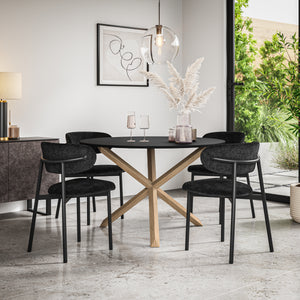 Malvern Black Top W Oak Leg Dining Table & Myla Linen Chair