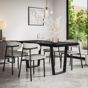 Aria Black Top Rectangle Dining Table & Myla Linen Chair