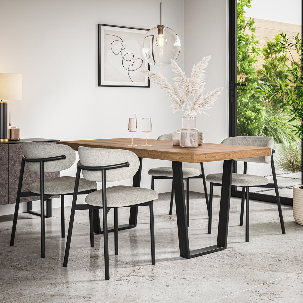 Aria Oak Effect Top Rectangle Dining Table & Myla Linen Chair