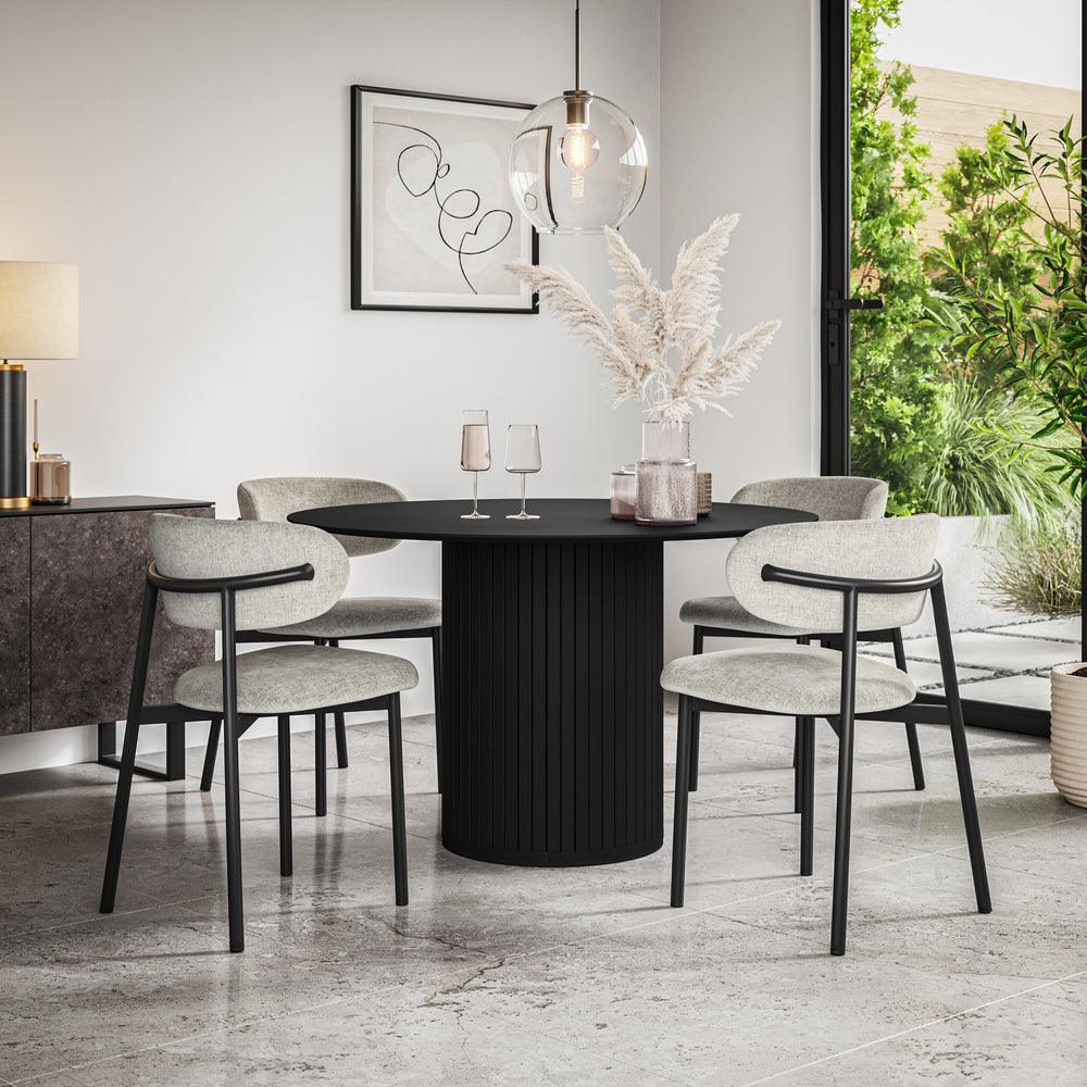 Arlo Black Tabletop W Black Legs + Myla Linen Dining Chair Set