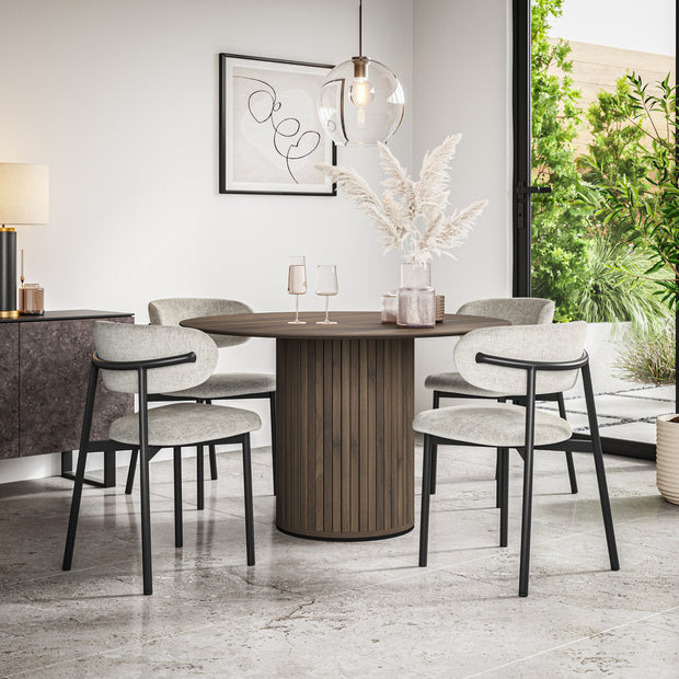 Arlo Walnut Tabletop W Walnut Legs + Myla Linen Dining Chair Set