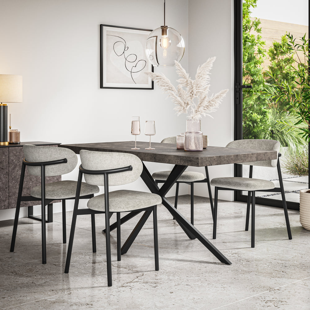 Arlo Concrete Tabletop W Black Legs + Myla Linen Dining Chair Set