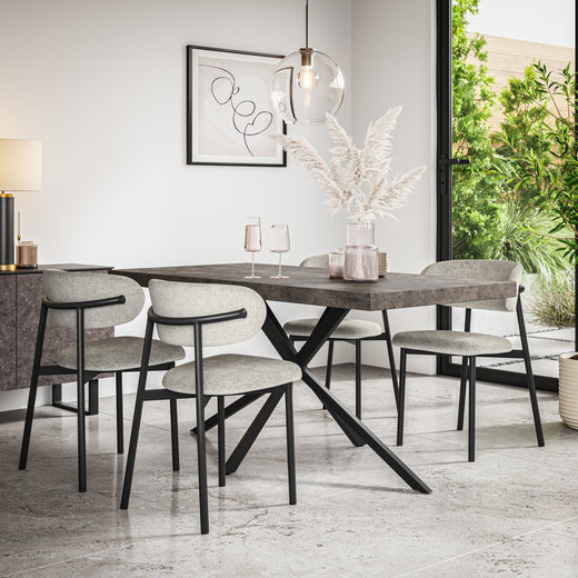 Arlo Concrete Tabletop W Black Legs + Myla Linen Dining Chair Set