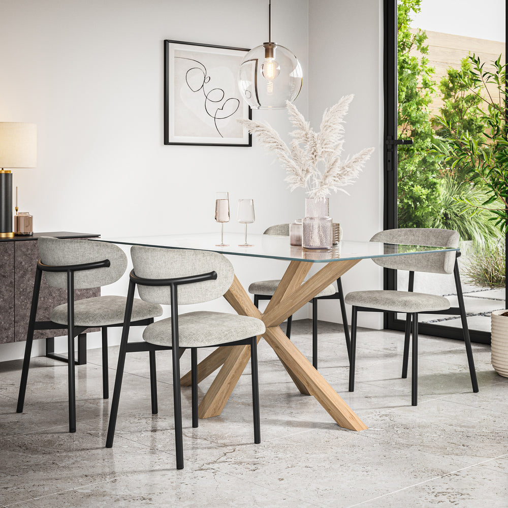 Etta Rectangle Glass Top Dining Table & Myla Linen Chair