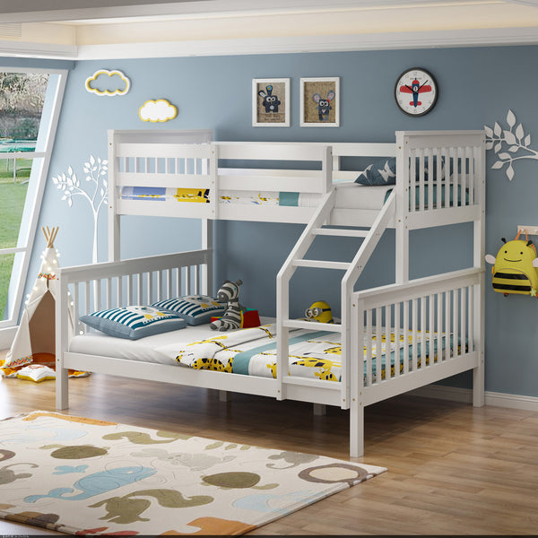 Noah White Wooden Triple Sleeper Bunk Bed - Double & Single