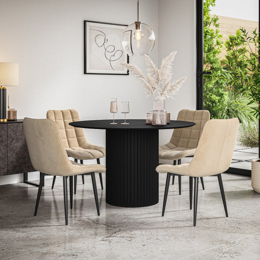 Arlo Black Tabletop W Black Legs + Nova Velvet Dining Chair Set