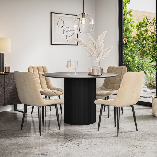 Arlo Concrete Tabletop W Black Legs + Nova Velvet Dining Chair Set
