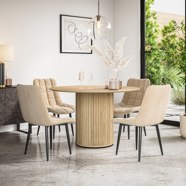Arlo Oak Tabletop W Oak Legs + Nova Velvet Dining Chair Set