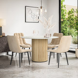 Arlo White Marble Tabletop W Oak Legs + Nova Velvet Dining Chair Set