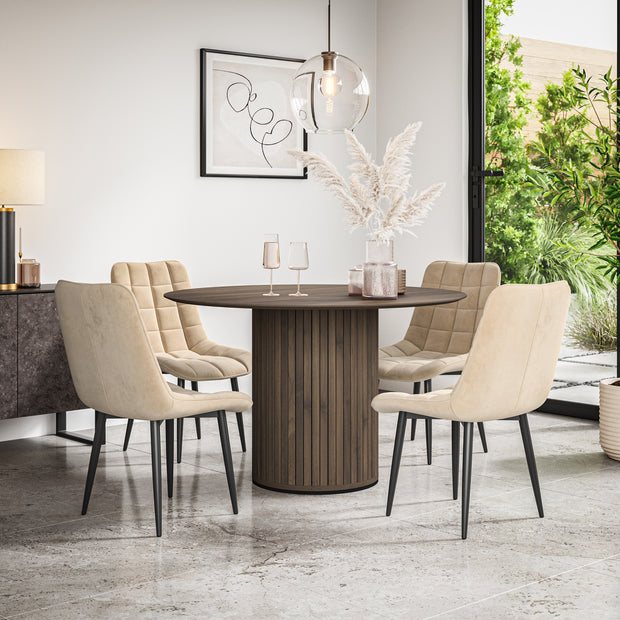 Arlo Walnut Tabletop W Walnut Legs + Nova Velvet Dining Chair Set