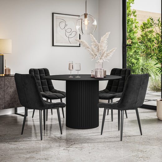 Arlo Black Tabletop W Black Legs + Nova Velvet Dining Chair Set