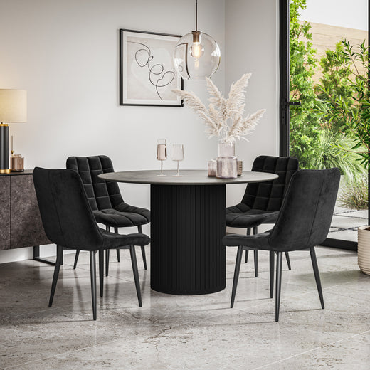 Arlo Concrete Tabletop W Black Legs + Nova Velvet Dining Chair Set