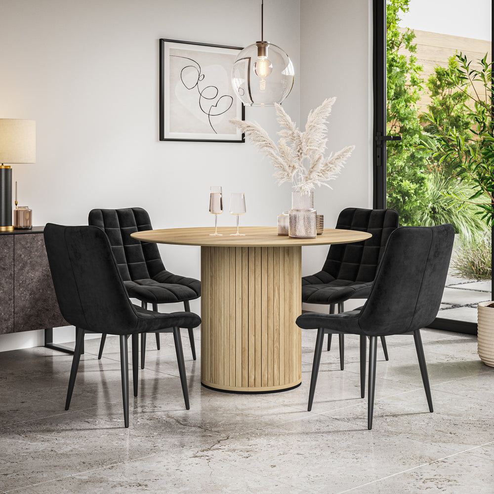 Arlo Oak Tabletop W Oak Legs + Nova Velvet Dining Chair Set