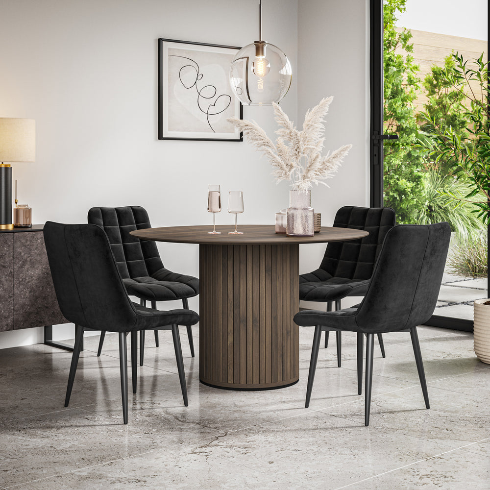 Arlo Walnut Tabletop W Walnut Legs + Nova Velvet Dining Chair Set
