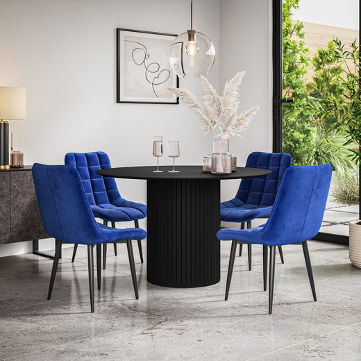 Arlo Black Tabletop W Black Legs + Nova Velvet Dining Chair Set