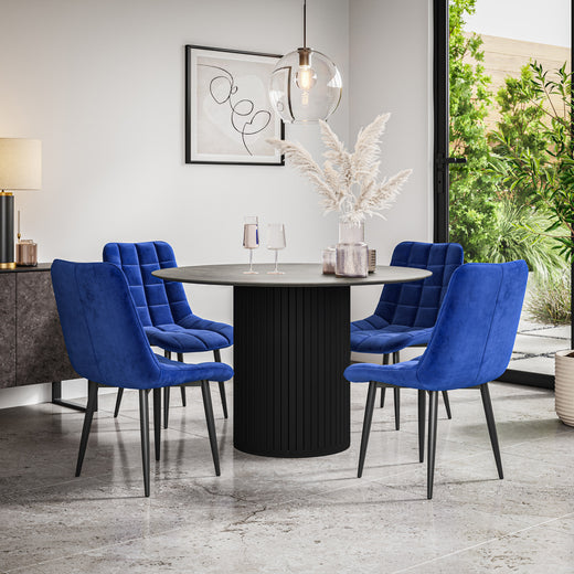 Arlo Concrete Tabletop W Black Legs + Nova Velvet Dining Chair Set