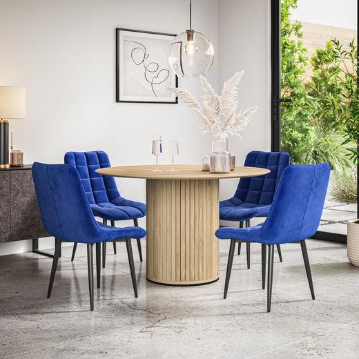 Arlo Oak Tabletop W Oak Legs + Nova Velvet Dining Chair Set
