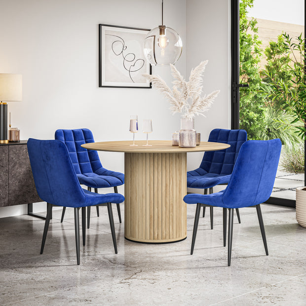 Arlo Oak Tabletop W Oak Legs + Nova Velvet Dining Chair Set