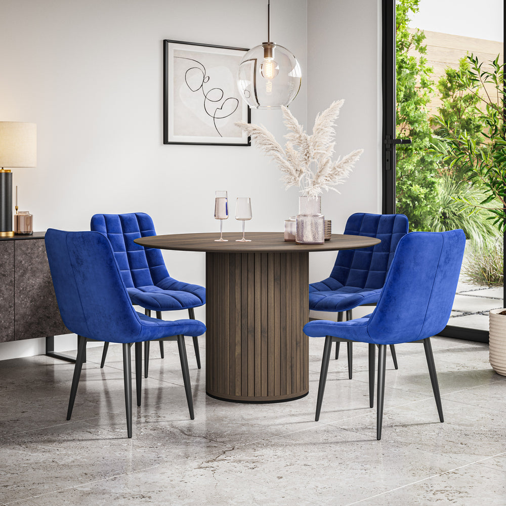 Arlo Walnut Tabletop W Walnut Legs + Nova Velvet Dining Chair Set
