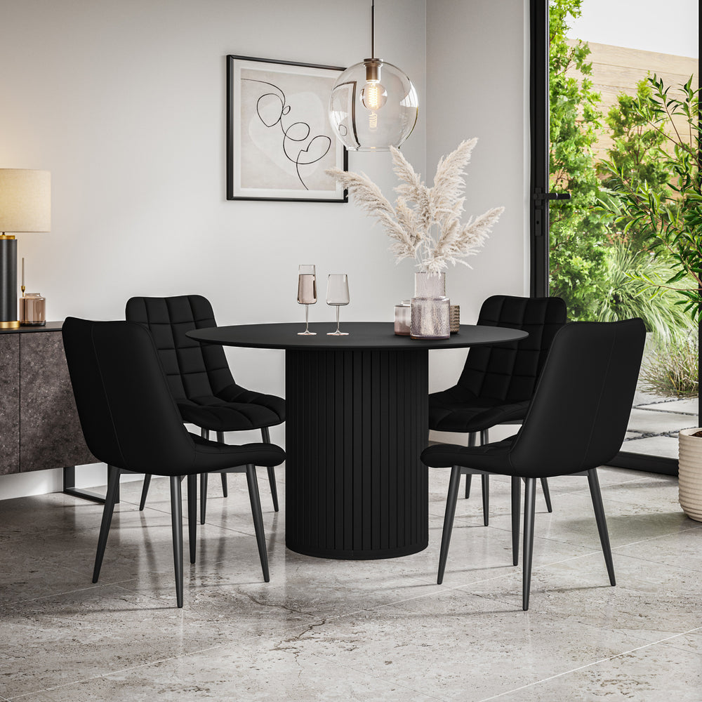 Arlo Black Tabletop W Black Legs + Nova Faux Leather Dining Chair Set