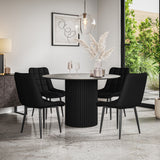 Arlo Concrete Tabletop W Black Legs + Nova Faux Leather Dining Chair Set