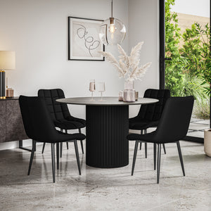 Arlo Concrete Tabletop W Black Legs + Nova Faux Leather Dining Chair Set
