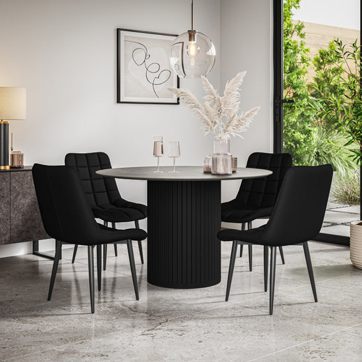 Arlo Concrete Tabletop W Black Legs + Nova Faux Leather Dining Chair Set