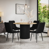 Arlo Oak Tabletop W Black Legs + Nova Faux Leather Dining Chair Set