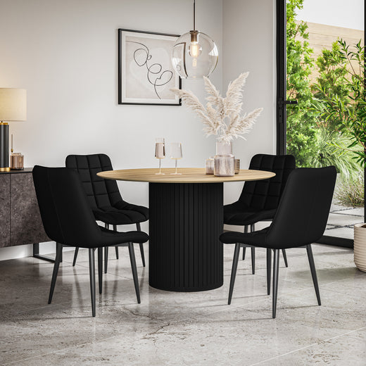 Arlo Oak Tabletop W Black Legs + Nova Faux Leather Dining Chair Set