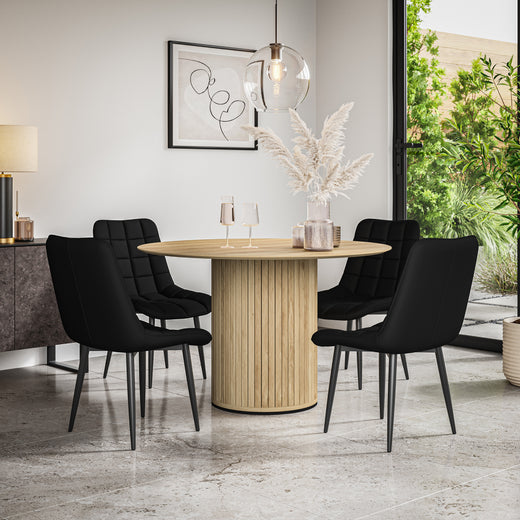 Arlo Oak Tabletop W Oak Legs + Nova Faux Leather Dining Chair Set