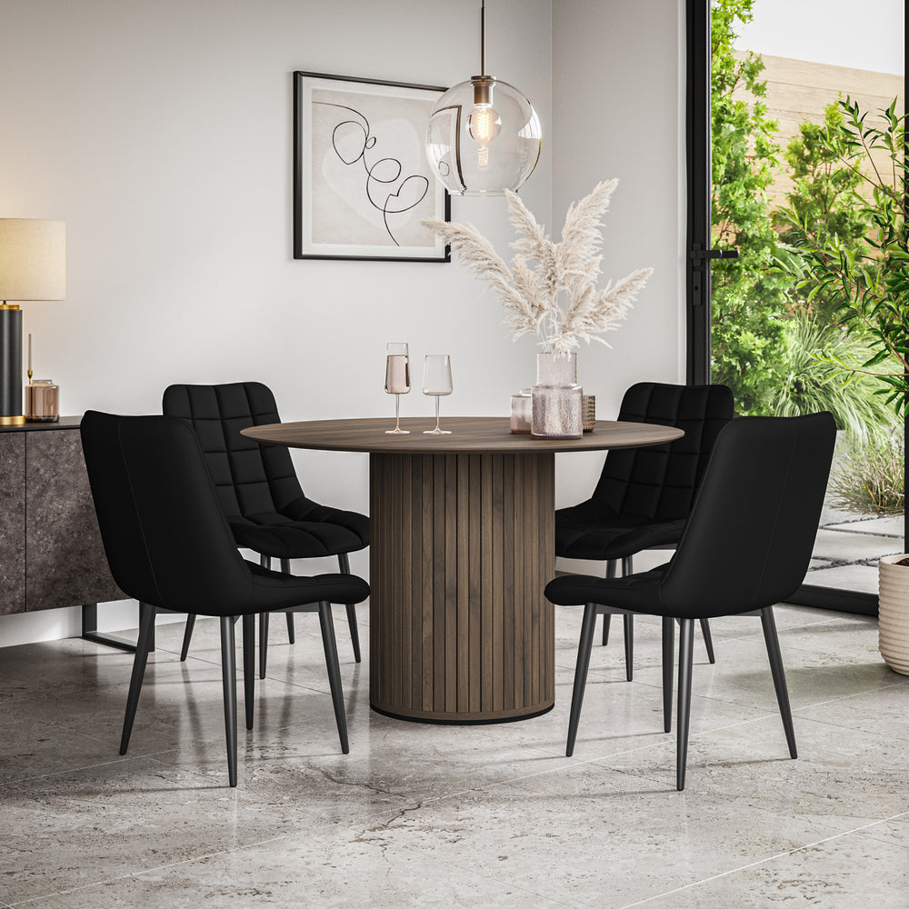 Arlo Walnut Tabletop W Walnut Legs + Nova Faux Leather Dining Chair Set